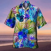 preiswerte Vögel &amp; Tiere-Herren Flamingo Lampen Hemd Hawaiihemd Sommerhemd Aloha-Shirt Kurzarm Hemd Umlegekragen Tropisch Modisch Strassenmode Casual Hawaiianisch Festtage Schwarz Gelb Hellgrün S M L