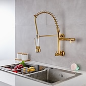 voordelige Uittrekbare sproeiers-aan de muur gemonteerde gootsteenkraan alleen koud water neerklapbare sproeier, 360 draaibare uittrekbare keukenkranen 2 sproeimodus vatwaterkraan goud zwart chroom