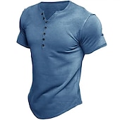 levne Ležérní tričko Henley-Pánské Tričko Tričko Henley Tričko Top Bez vzoru Do V ulice Dovolená Krátké rukávy Tlačítko Oblečení Módní Základní