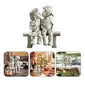 abordables esculturas y estatuas de jardín-Primer beso resina jardín estatua cachorro amor niña y niño besándose yarda estatuilla en miniatura decoración de jardín