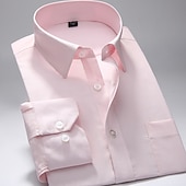 preiswerte Bügelfreie Herrenhemden-Herren Oberhemd Bügelfreies Hemd Streifen und Plaid Hochzeit Büro &amp; Karriere Hellrosa Schwarz Weiß Rosa Langarm Hemdkragen Ganzjährig Bekleidung