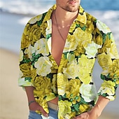 voordelige Bloemenprint-Voor heren roze Bloemig Tropische bloemen Overhemd Hawaiiaans overhemd Aloha-shirt Lange mouw Overhemd Strijkijzer Modieus Streetwear Ontwerper Buiten Straat Casual Geel Rood blauw S M L