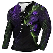 ieftine Tricouri cu imprimeu animal-Bărbați Tricou Grafic Animal Leu Guler Îmbrăcăminte Tipărire 3D Zilnic Ieșire Manșon Lung Cu Șiret Imprimeu Poliester Modă Designer Comfortabil