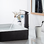 economico Classici-Rubinetto Miscelatore Lavabo Bagno A Cascata Alto Corto, Lavabo Monocomando Rubinetti Lavabo Monocomando, Bagno Con Tubo Flessibile Caldo E Freddo Vaso Monoblocco Acqua Rubinetto In Ottone Montaggio A Bordo Nero Dorato