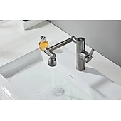 cheap Classical-Foldable Bathroom Sink Mixer Faucet LED Displayer, Vintage 360 Swivel Spout Rotatable Wash Basin Tap, Brass Retro Single Handle One Hole with Cold and Hot Water Hose