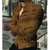 cheap Music and Guitars-Men&#039;s Letter Shirt Button Up Shirt Long Sleeve Fashion Designer Casual Outdoor Casual Holiday Fall &amp; Winter Turndown Print Button-Down White Red Blue Brown Green