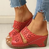 abordables Sandales Décontractées-sandales compensées noires pour femmes avec motif floral découpé – chaussures d&#039;été confortables à enfiler avec détails de couture