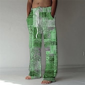 cheap Men&#039;s Printed Casual Pants-Men&#039;s Trousers Summer Pants Beach Pants Drawstring Elastic Waist Straight Leg Graphic Prints Comfort Casual Daily Holiday Cotton Blend Streetwear Hawaiian Blue Green