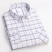 cheap Men&#039;s Oxford Shirts-Men&#039;s Dress Shirt Button Down Shirt Oxford Shirt Plaid Wedding Office / Career Light Pink Light Blue White Yellow Long Sleeve Button Down Collar Spring &amp;  Fall Clothing Apparel Front Pocket