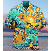 olcso Retro vintage nyomtatás-Férfi Sárkány Kókuszfa Láng Ing Hawaii ing Aloha ing Rövid ujjú Ing Térfogatcsökkenés Tropikus Divat Hawaii Hétköznapi Hawaii Szabadság Sárga Medence Narancssárga S M L