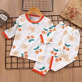 abordables Pijamas-Conjuntos de pijama de 2 piezas para niños, manga 3/4, manga 3/4, manga tres cuartos, diseño de oso cereza, manga tres cuartos, conejo morado, dibujos animados, cuello redondo, verano, primavera, uso diario, hogar, 3-7 años