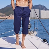 baratos Feriado-Homens Calção Shorts de linho Shorts de verão Shorts de praia Calças Capri Bolsos Com Cordão Cintura elástica Tecido Conforto Respirável Ao ar livre Diário Para Noite Moda Roupa de rua Preto Branco