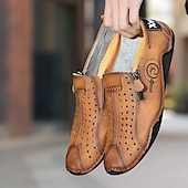 levne Pánské tenisky-pánské prodyšné nazouváky z umělé kůže – mokasíny ve vintage stylu se zipem a perforovaným designem pro řízení, chůzi a denní nošení