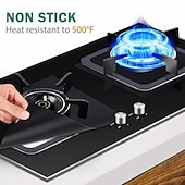 cheap Kitchen Cookware-4pcs Reusable Gas Range Protector Gas Stove Burner Safe Non-Sticky and Easy to Clean Teflon Glass Fiber Black Protective Pad for Cleaning Kitchen Tools