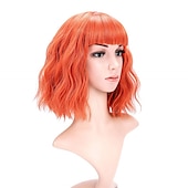 voordelige Feestpruiken-Pastel Golvende Perkament Met Luchtponny Vrouwen Korte Bob Paarse Roze Krullende Schouderlengte Bob Synthetische Dagelijkse Gebruik Kleurrijke Cosplay Perkament voor Meisjes Halloween Perkamenten