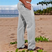 economico Vacanza-Per uomo Pantaloni di Lino Pantaloni Pantaloni Estivi Tasca Semplice Comodità Traspirante Quotidiano All'aperto Uscire Moda Streetwear Cachi Grigio chiaro
