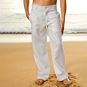 お買い得  休日-男性用 リネンパンツ ズボン サマーパンツ ビーチパンツ フロントポケット まっすぐな足 平織り 履き心地よい 高通気性 カジュアル 日常 祝日 ファッション ベーシック ブラック ホワイト