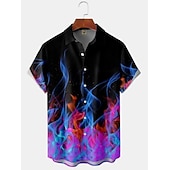 Men's Flame Bowling Ball Shirt Button Up Shirt Short Sleeve Tropical Fashion Hawaiian Outdoor Beach Summer Spring Turndown Print Button-Down Black Yellow Black / Red Red Dusty Blue 18