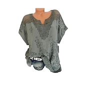 abordables Hauts en dentelle-chemise femme chemise en dentelle chemisier haut à œillets mousseline streetwear basique décontracté brodé manches courtes régulier hauts col en V quotidien sortie week-end noir blanc rouge bleu vert
