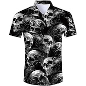 cheap Vintage Shirt-Men&#039;s Skull Shirt Button Up Shirt Short Sleeve Fashion Cool Punk &amp; Gothic Street Casual Daily Summer Spring Turndown Print Button-Down Black Red Purple Black+White