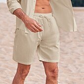 baratos Feriado-Homens Calção Shorts de linho Shorts de verão Shorts de praia Com Cordão Cintura elástica Tecido Conforto Respirável Ao ar livre Diário Para Noite Moda Roupa de rua Preto Branco