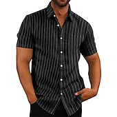 cheap Men&#039;s Button Up Shirts-Men&#039;s Shirt Summer Shirt Button Up Shirt Striped Shirts Black Army Green Gray Light Blue Short Sleeve Striped Turndown Print Street Daily Button-Down Clothing Apparel Polyester Fashion Casual