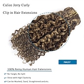 cheap Clip in Hair Extensions-Two Tone Color 14Inch Jerry Curly Clip in Hair Extension Human Hair #4 Dark Brown Color with #27 Strawberry Blonde Color 3B 3C Curly Double Weft with 7pieces 120Grams Per Pack