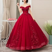preiswerte Ballkleid-Ballkleid Quinceanera Kleider Prinzessin Kleid rot grün Kleid Quinceanera bodenlang ärmellos schulterfrei Polyester mit Applikationen Kleid zum Beeindrucken 2025