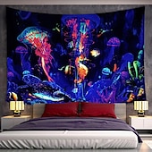 cheap Blacklight Tapestries-Blacklight Tapestry UV Reactive Glow in the Dark Glow Party Neon Jellyfish Marine Psychedelic Trippy Misty Hanging Tapestry Wall Art Mural for Living Room Bedroom