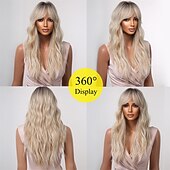 baratos Perucas Sintéticas sem Touca-Allbell loira peruca platinada para mulheres cabelo sintético encaracolado longo com franja perucas onduladas com raízes escuras perucas barbiecore