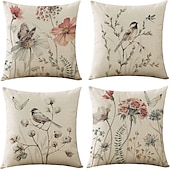 billige blomster- og plantestil-blomst fugl sommerfugl dobbel side putetrekk 4 stk mykt dekorativt putetrekk for soverom stue sofa sofa stol maskinvaskbar