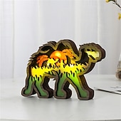 Недорогие Декоративные огни-Деревянные украшения в виде животных, светодиодный светильник, 3d полая резьба, домашний декор, фигурки, ремесла, офисный стол, украшения для спальни, аксессуары