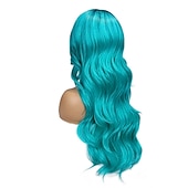economico Parrucche dei personaggi dei film-amo le parrucche bluastre verdi ombre lunghe ricce ondulate blu acquamarina parrucca con parte laterale 2 toni radici scure parrucche sintetiche per feste quotidiane cosplay per donne parrucche di