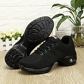 voordelige Danssneakers-Witte mesh ademende jazzdanssneakers voor dames – lichtgewicht veterschoenen met luchtkussen voor fitness, zumba, hiphop en training