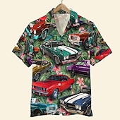 billiga Retro Vintage Print-Herr Bilar Skjorta Hawaii skjorta Aloha skjorta Kortärmad Skjorta Nedvikt Tropisk Mode Hawaiisk Ledigt Hawaiisk Helgdag Rubinrött Blå Purpur S M L