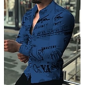 cheap Music and Guitars-Men&#039;s Letter Shirt Button Up Shirt Long Sleeve Fashion Designer Casual Outdoor Casual Holiday Fall &amp; Winter Turndown Print Button-Down White Red Blue Brown Green