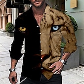 billige Dyremønster-Herre Dyr Leopard Skjorte Skjorte med knapper Langermet Mote Designer Fritid utendørs Avslappet Ferie Sommer Vår Aftæpning Trykt mønster Knapp ned Svart Hvit Gul Blå Brun
