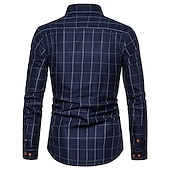 billiga Button Down-skjortor för män-Herr Skjorta Pläd / Rutig Bröllop Kontor &amp; Karriär Vit Mörkblå Grå Långärmad Nedvikt Sommar Vår Kläder Framficka