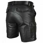 baratos Calções Estilo Casual-Homens Shorts casuais Shorts de couro falso Bolsos Côr Sólida Curto Festa Diário Bandagem Moda Clássico Preto