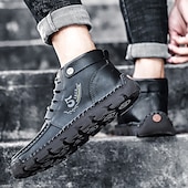abordables Baskets-bottines en cuir vintage pour hommes – chaussures d&#039;extérieur décontractées à lacets avec semelle antidérapante durable