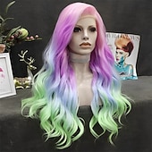 Недорогие Парики для вечеринок-Радужные синтетические парики, красочные натуральные волнистые синтетические парики для трансвеститов, русалок, косплей, вечерние, 26 дюймов, парики для Хэллоуина