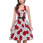 tanie stroje-Retro / vintage Lata 50. Rockabilly Spódnica Sukienka o kroju A Tutu Kwiaty Groszki Damskie Impreza / Wieczór Bal maskowy Wieczór panieński Dla dorosłych Sukienka Kolczyki Naszyjniki Wiosna i lato
