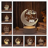 رخيصةأون أضواء زينة رمضان-عيد مبارك ثلاثية الأبعاد زينة ضوء الليل أكريليك led إسلامي مسلم رمضان مهرجان لوازم للديكور المنزل مصباح ليلي ديكور غرفة نوم