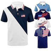  4. Juli 2026 250. Herren Amerikanische Flagge Veteranen Poloshirts Golfshirt Kurzarm Polo-Shirts Hemden mit Kragen Lässig Streetwear Urlaubskleidung Party-Outfits 3D-Druck Knöpfe Blau Weiß Marineblau