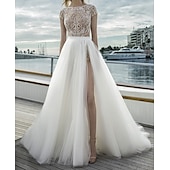 cheap Wedding Dresses-Beach Wedding Beach Casual Wedding Dresses A-Line Separates Separates Court Train Tulle Bridal Skirts Bridal Gowns With Split Front Solid Color