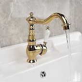 economico Classici-miscelatore monocomando per lavabo da bagno in ottone, rubinetti monocomando per lavabo a ponte rubinetto in ceramica, rubinetti monoforo per tubo flessibile freddo e caldo