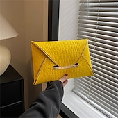 abordables Pochettes et sacs à main de soirée-Pochette enveloppe jaune en relief croco pour femme avec poignée en métal et similicuir texturé, sac de soirée audacieux pour cocktails, mariages et soirées
