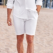 baratos Feriado-Homens Calção Shorts de linho Shorts de verão Shorts de praia Com Cordão Cintura elástica Tecido Conforto Respirável Ao ar livre Diário Para Noite Moda Roupa de rua Preto Branco