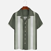 preiswerte Herren Bowling-Shirt-Herren Farbblock Geometrische Muster Hemd Sommerhemd Lässiges Hemd Kurzarm Modisch 1950s Brautkleider schlicht Urlaub Täglich Ausgehen Sommer Lagerkragen Bedruckt Schwarz Blau Orange Grün