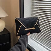 abordables Pochettes et sacs à main de soirée-Pochette enveloppe jaune en relief croco pour femme avec poignée en métal et similicuir texturé, sac de soirée audacieux pour cocktails, mariages et soirées